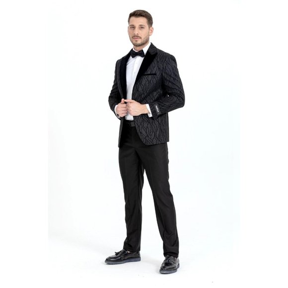 Derman Black Silvery Patterned Fabric Tuxedo - Picture 2 of 7